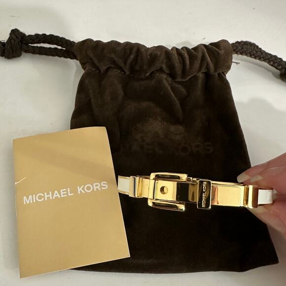 Michael Kors Gold & White Enamel Belt Buckle Bracelet with Bag - Picture 1 of 15